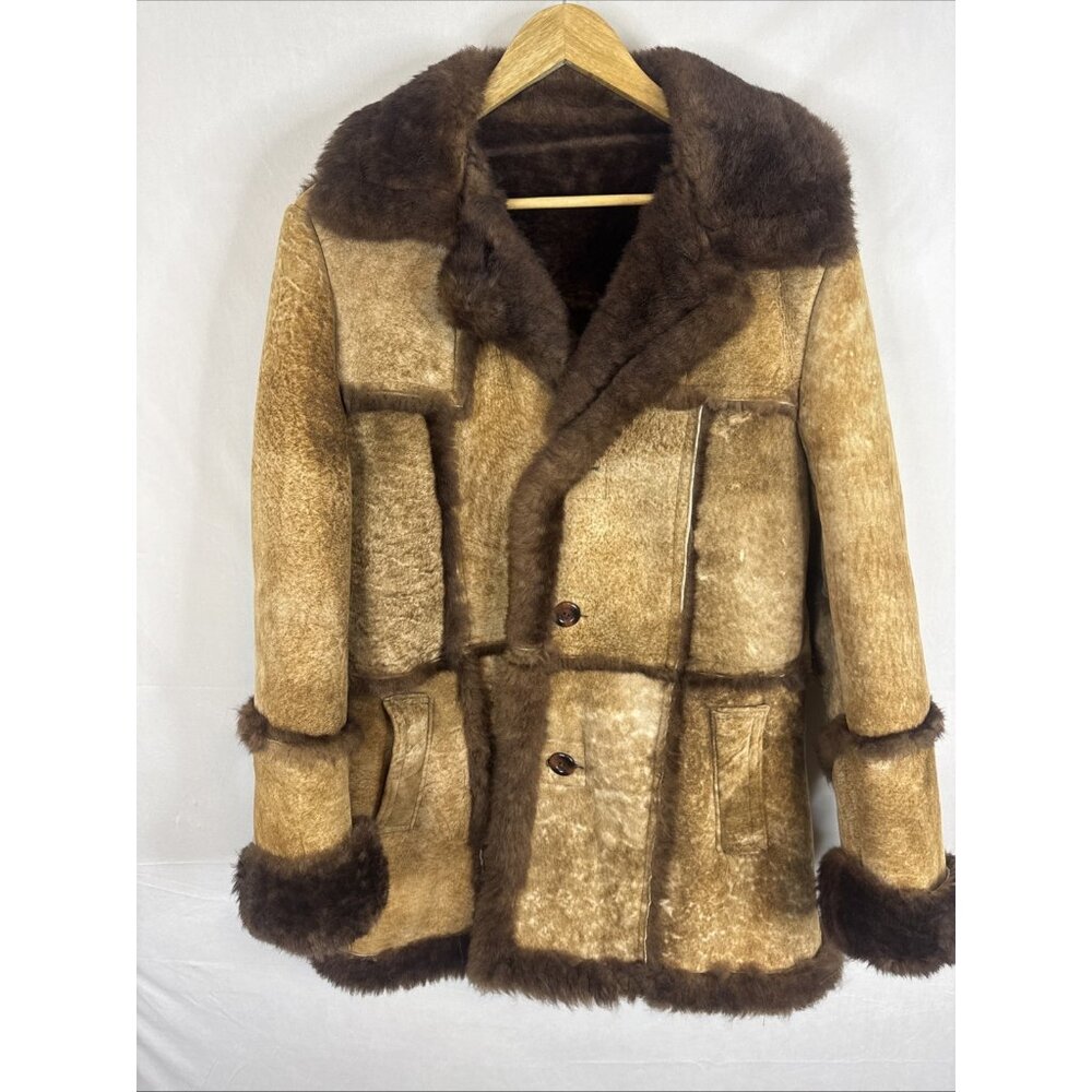 Sears Shearling Sheepskin Coat Mens 40‎ Brown Western Ranch Jacket Vintage